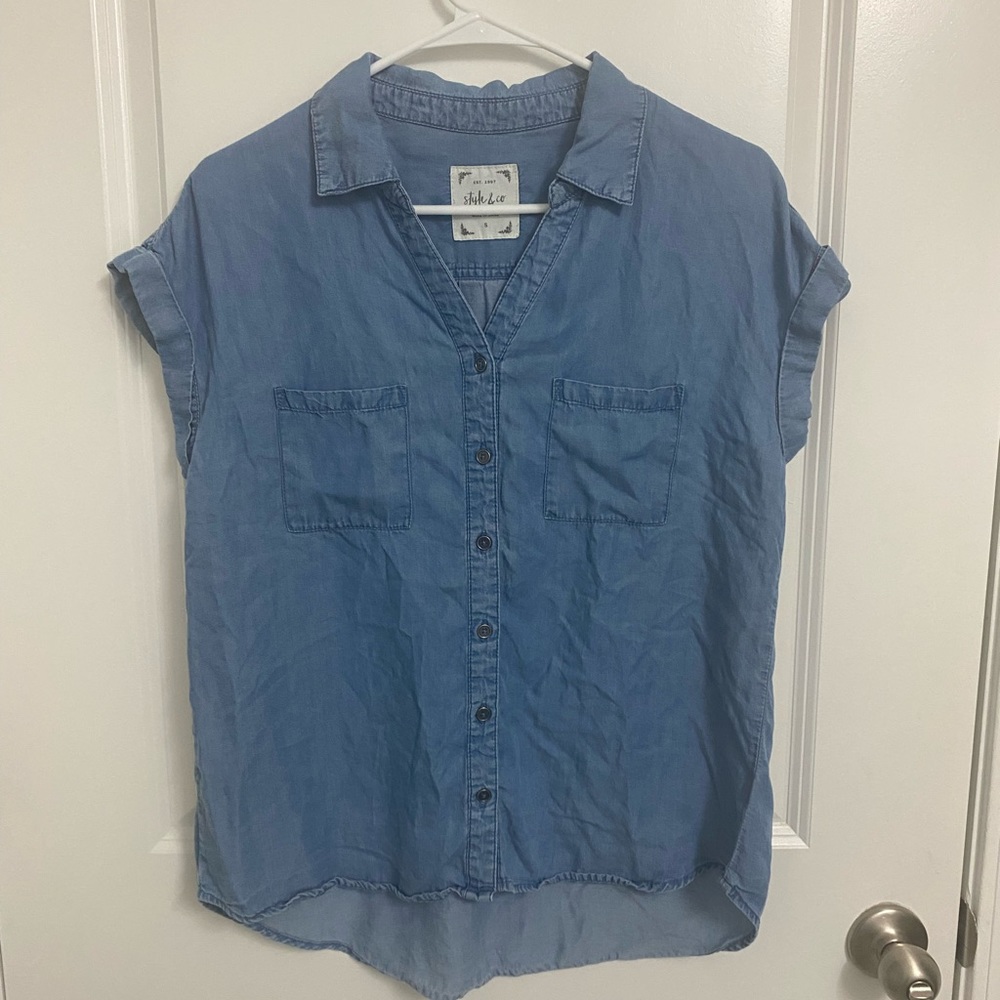 Style & Co Blue Denim Top S